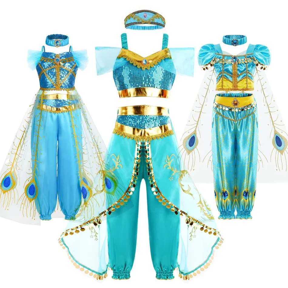 Halloween Party Princess Charms Dress Girls Birthday Party Kids Jasmine Costume Dress