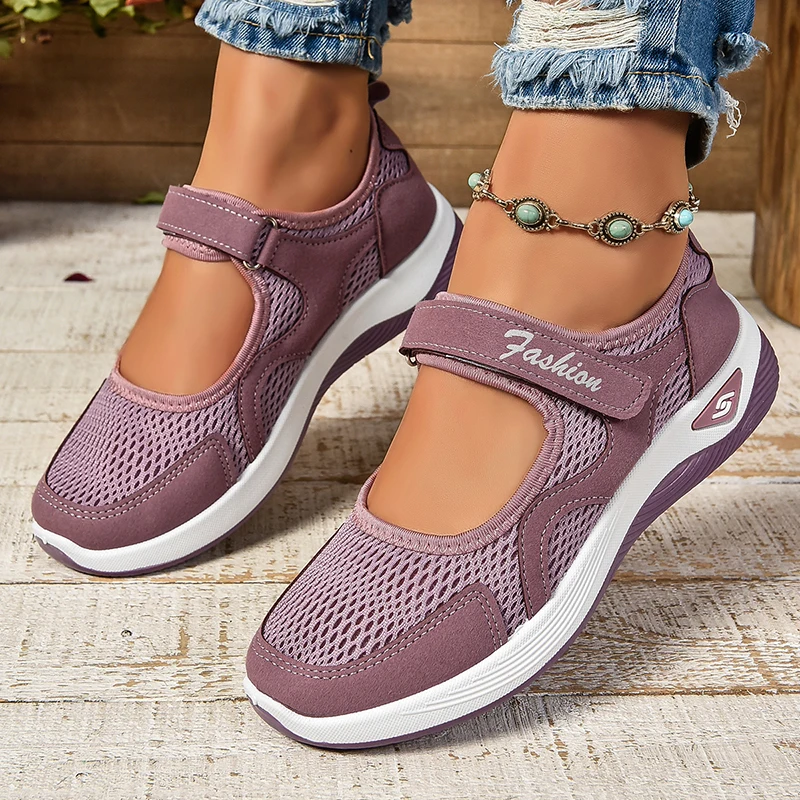 2024 Autumn Women Shoes Hook Loop Breathable Mesh Flat Sneakers Soft Comfortble Wear-resistant Mujer Running Shoes