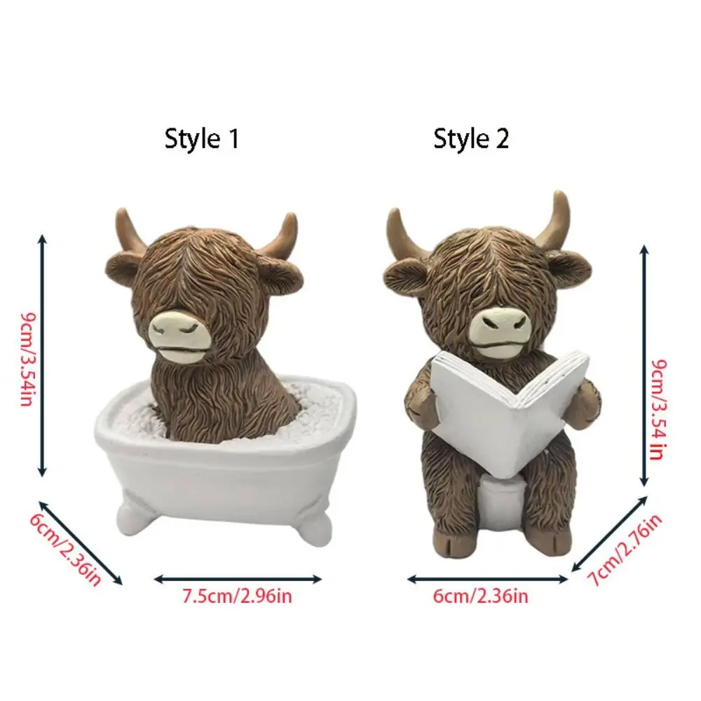 Crafts Resin Highland Cow Statue Decorative Realistic Cow Mini Figurine Cute Animal Sculpture Ornament Micro Landscape Model
