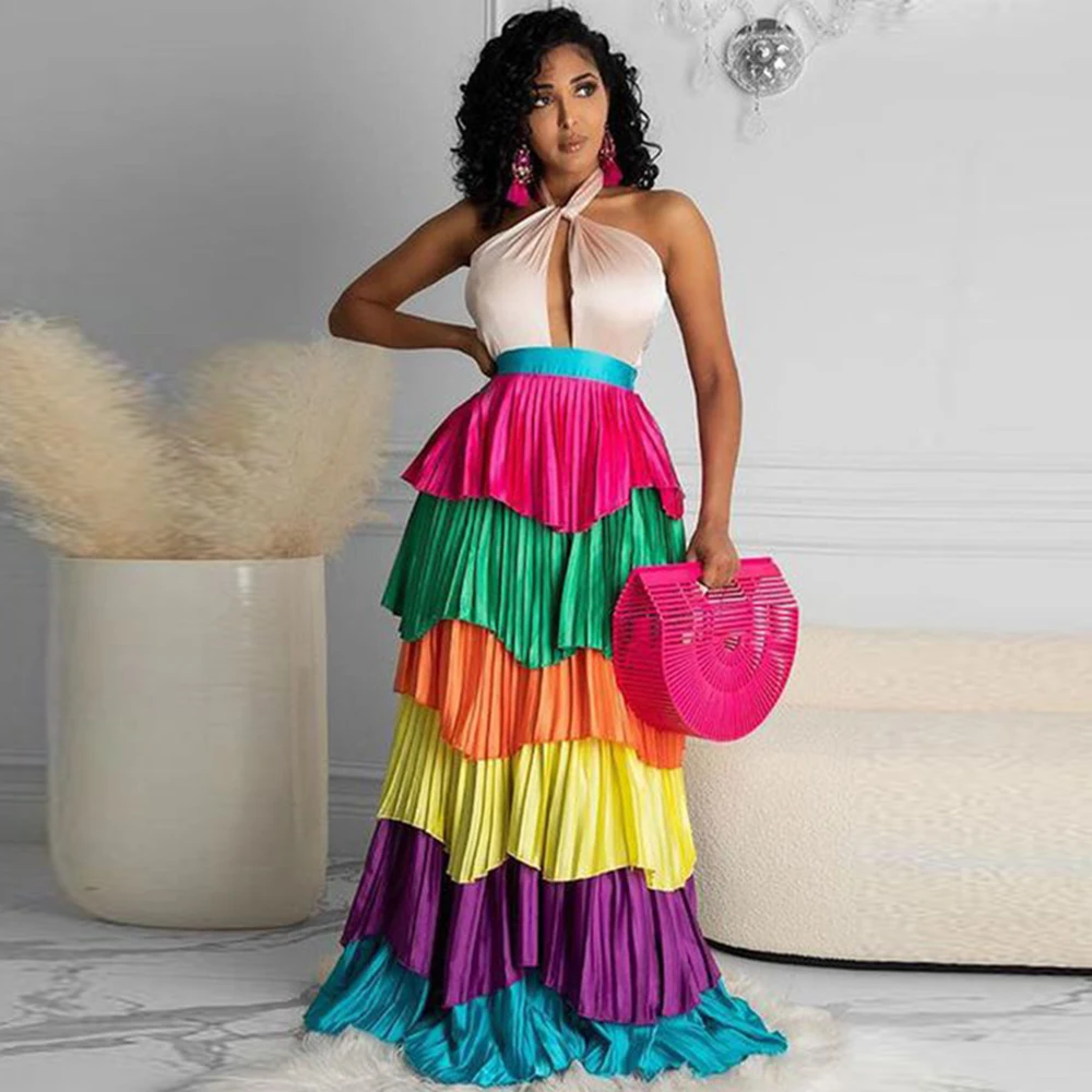 6 Colors Tiered Skirts Wedding Guest Long Skirts Birthday Party Prom Skirt Women Formal Wear Saias  High Street  Lady Skirt