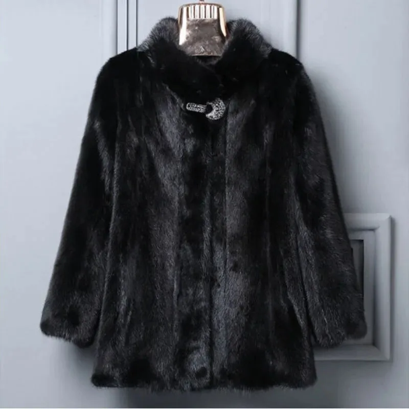 2025 Women Fashion Large Size 5XL Fur Outwear Autumn Winter Ladies Casual Plush Jacket Korean Female Stand Collar Faux Fur Coat