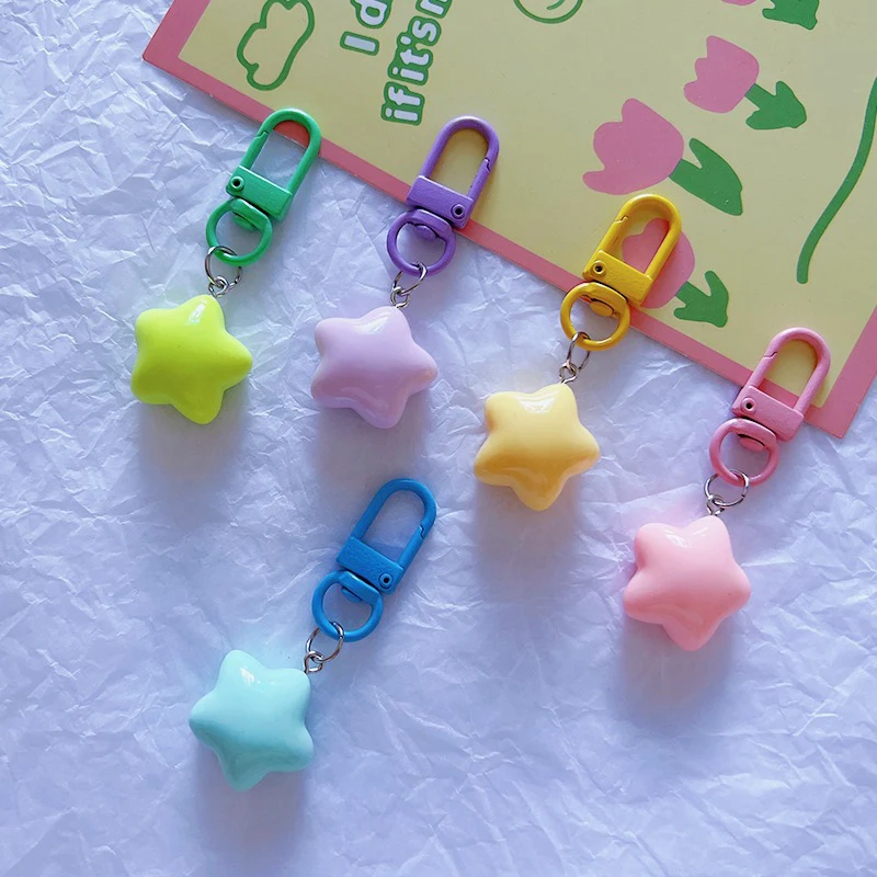 1 PCS Cute Stars Keychain Pendant Keyring For Girls Backpack Charm Headphone Case Accessory Creative Gifts