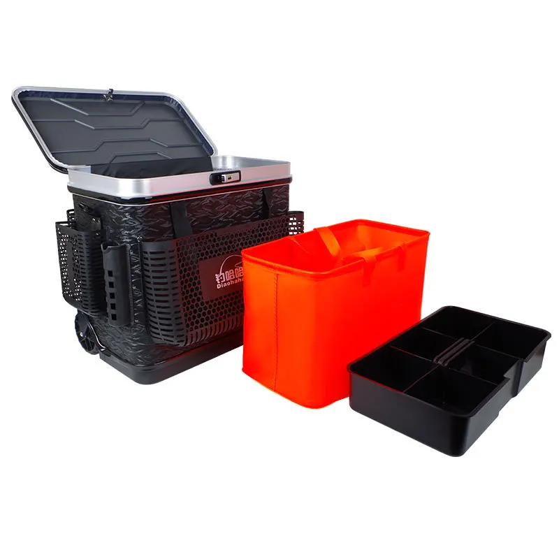 

Fishing Trolley Box Hard Cover Big Wheel Fish Guard Barrel Multi-function Fishing Box Thickened Fishing Barrel Fish Barrel