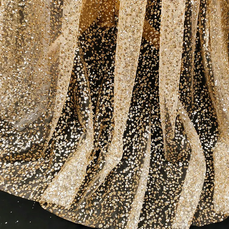 Yarn Sequins, Gold and White Hot Stamping Designer DIY Wrought Iron Yarn Wedding Background Sequins Mesh Fabric