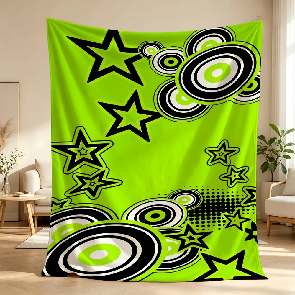 Stylish Green Geometric Print Throw Blanket for Sofa Couch Bedroom Decor Pop Art Star Target Modern Digital Design