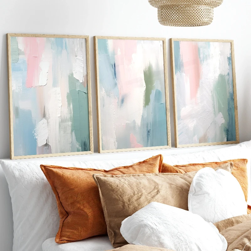 3pcs frameless Canvas Painting Pastel Art Three-Piece Set, Abstract Neutral Tones, Office Decor, Modern Gallery Wall Art, Minima