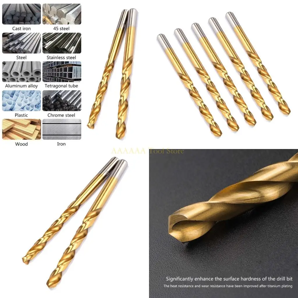 

A2BE 5Piece Titaniums Coated Twist Drill Bit Set For Metal Steel Iron Aluminum Alloy Drilling Tool Superior Wear Resistance