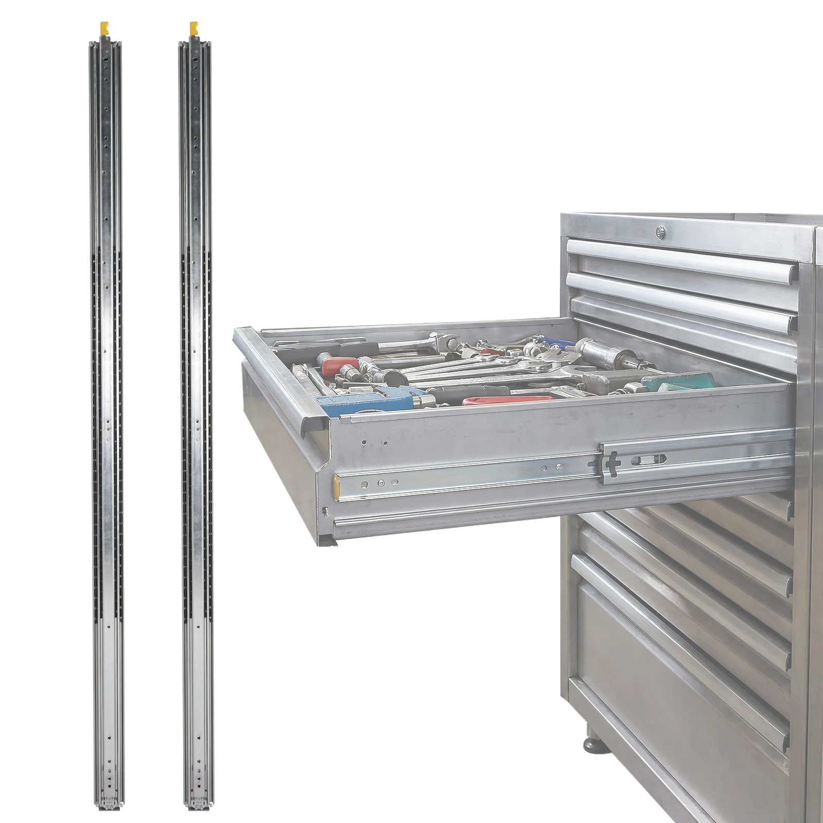 

Пара усиленных направляющих для выдвижных ящиков, длина 72 дюйма, с замком, бесшумные, грузоподъемность 500 фунтов, для автодомов, уличных кухонь, кемперов, DIY