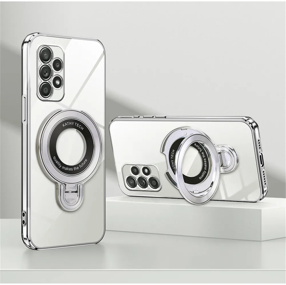 

Luxury Transparent Plating Magnetic Bracket Case For Samsung A53 A13 A23 A33 A52 A32 A22 A12 A72 A73 4G 5G Stand Holder Cover
