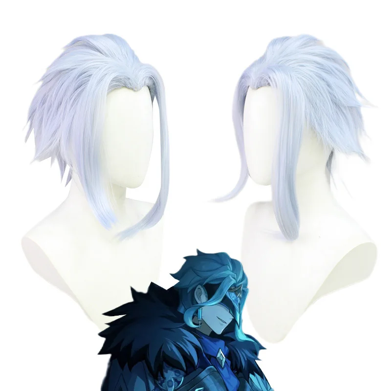 Game Genshin Impact Fatui Cosplay Doctor Mask II Dottore Wig Short Man Heat Resistant Hair Halloween Party Anime Wigs + Wig Cap