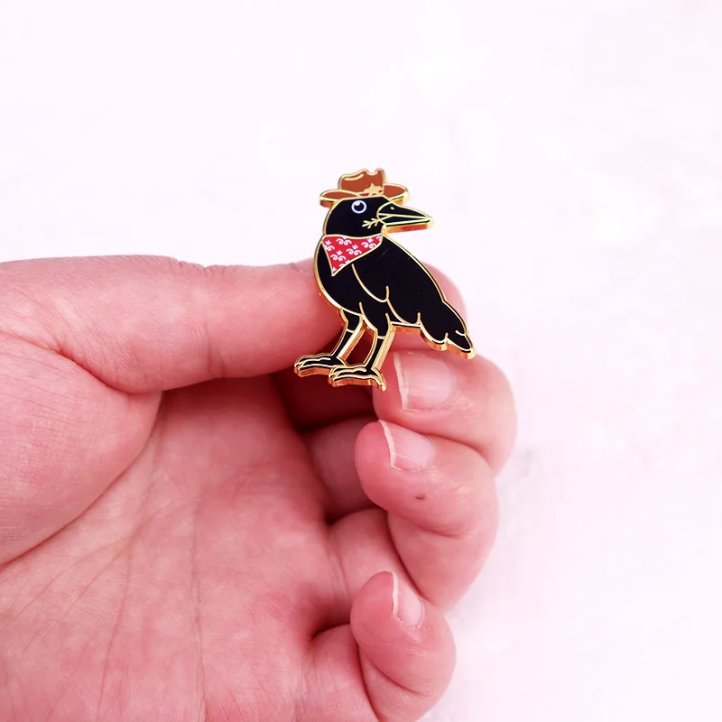 Western Cowboy Crow Badge Black Bird Meme Enamel Pin Brooch Jewelry Gift