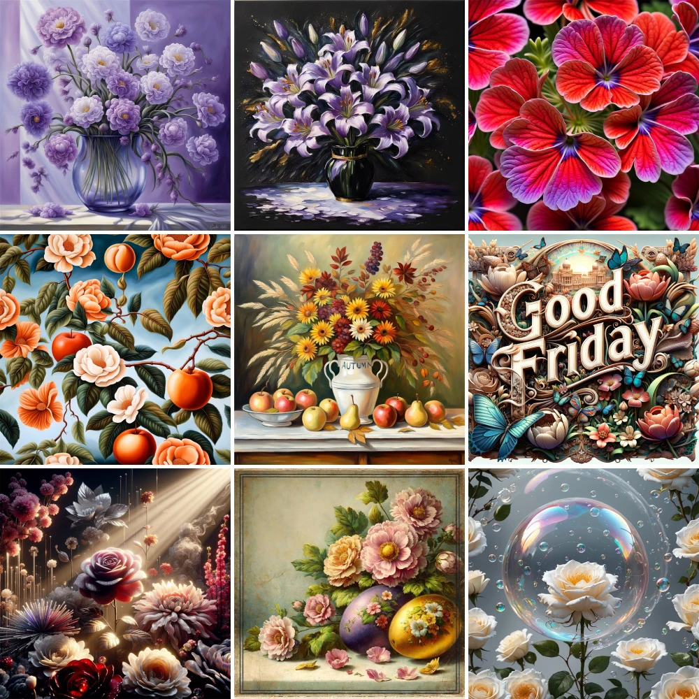 Flowers Chrysanthemum Printed Fabric Cross-Stitch DIY Embroidery Full Kit Sewing Craft Handiwork Painting Needle Sales Package