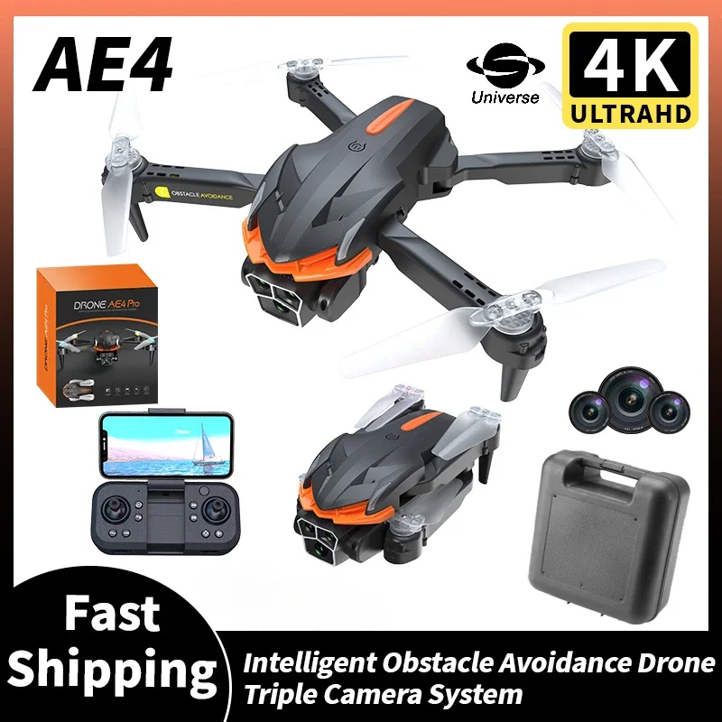 New AE4 Pro Drone Foldable Colorful lights 8K Professinal Triple HD Camera Optical Flow Positioning Avoidance Drone