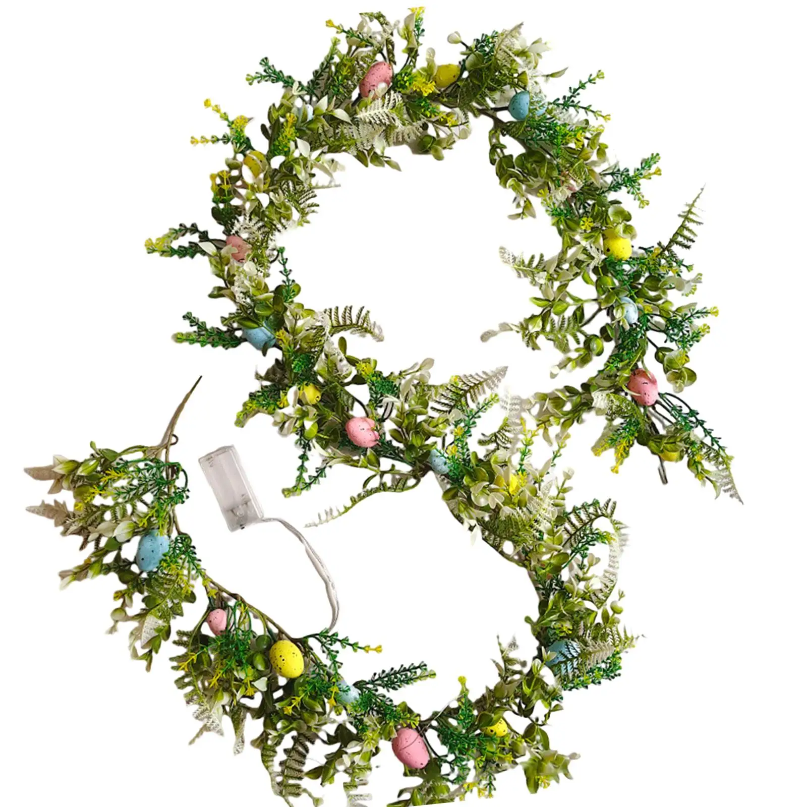 Easter Garland Swag Twist Green Leaves with Easter Egg Wreath Hanging Decoration for Porch Farmhouse Holiday Outside Garden