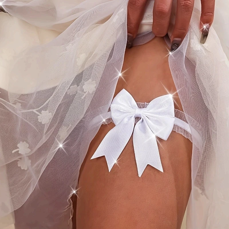 Weiße Spitzen-Schleifen-Strumpfhalter, modischer, eleganter Braut-Beinring, Oberschenkelkette, luxuriöser Hochzeits-Hosenträger, Accessoire, Damengürtel – Detail 1