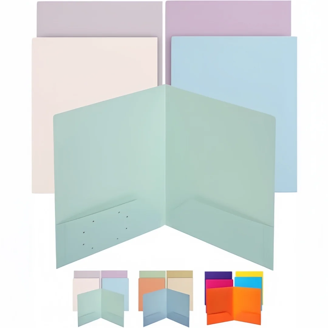 Plastic Folders with Pockets, 5 pcs | Aesthetic File Folder with Business Card Slot, 2-Pocket Folder, Back to School, Office, Filing Supplies