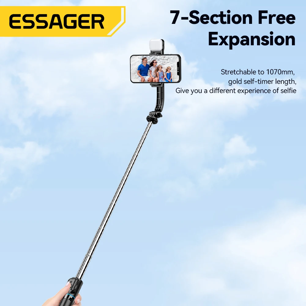 Essager Foldable Wireless Bluetooth Selfie Stick Phone Holder Tripod Fill Light Remote Shutter Retractable Rod For Huawei Xiaomi