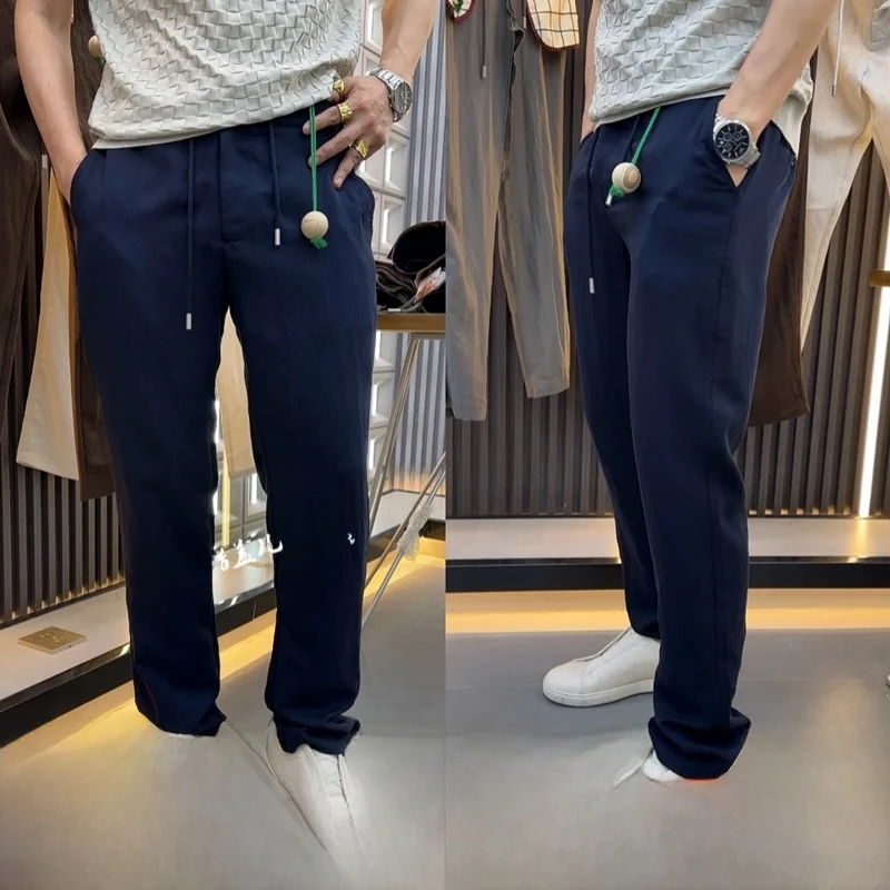 Men's Casual Pants Summer Breathable  Linen Loose Fit Versatile Comfortable High-End Feeling Straight Leg Casual Pants