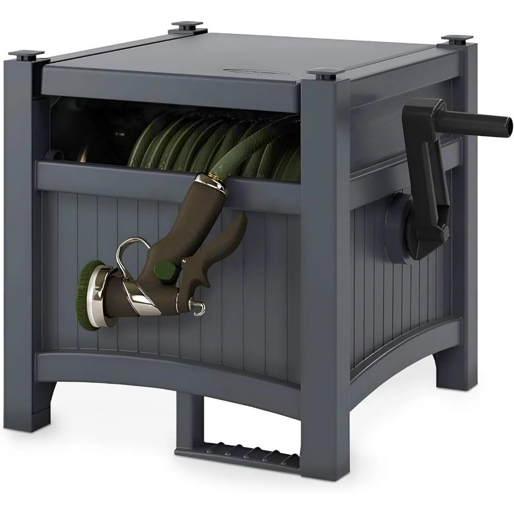 

Suncast Cyberspace Grey Garden Hose Storage Reel Box Resin Outdoor Container Holds 100FT 5/8 Inch Water Line No Assembly Require