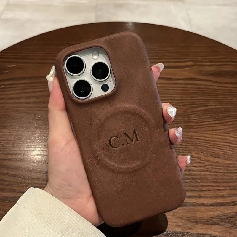 Personalized Luxury Customized Name Faux Leather Magnetic Phone Case For iPhone 17 16 15 14 Plus 13 12 Pro Max Protective Cover
