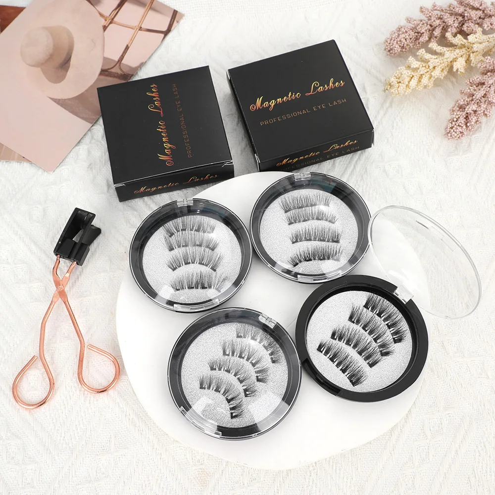 New 2pairs/box 3d Magnetic False Eyelashes Reusable Magnet Eyelashes With Applicator Easy To Wear Makeup Eyelash Supplies