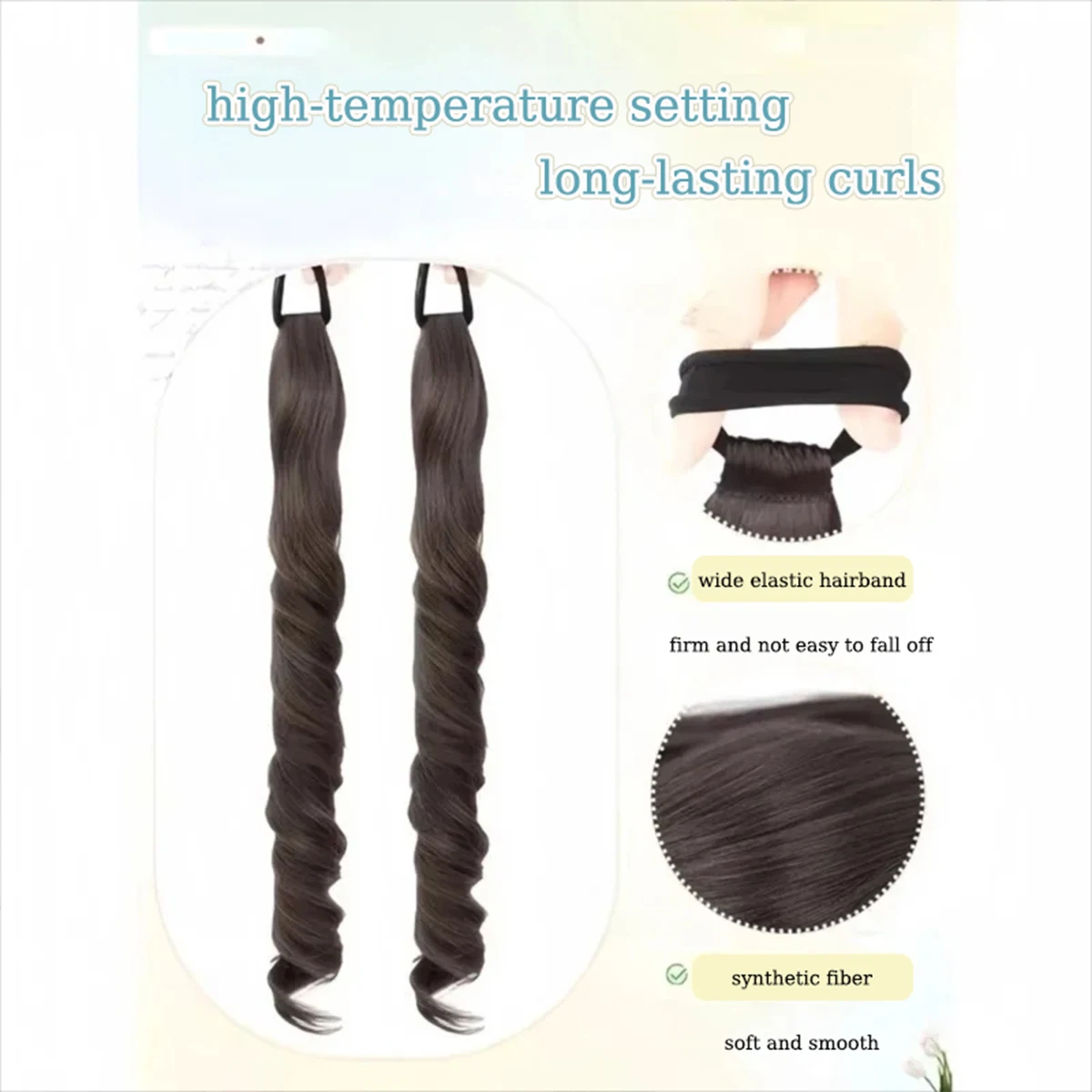 Synthetic girl Lolita horse curly ponytail pair brown  black heat-resistant elastic hair extension long curly hair
