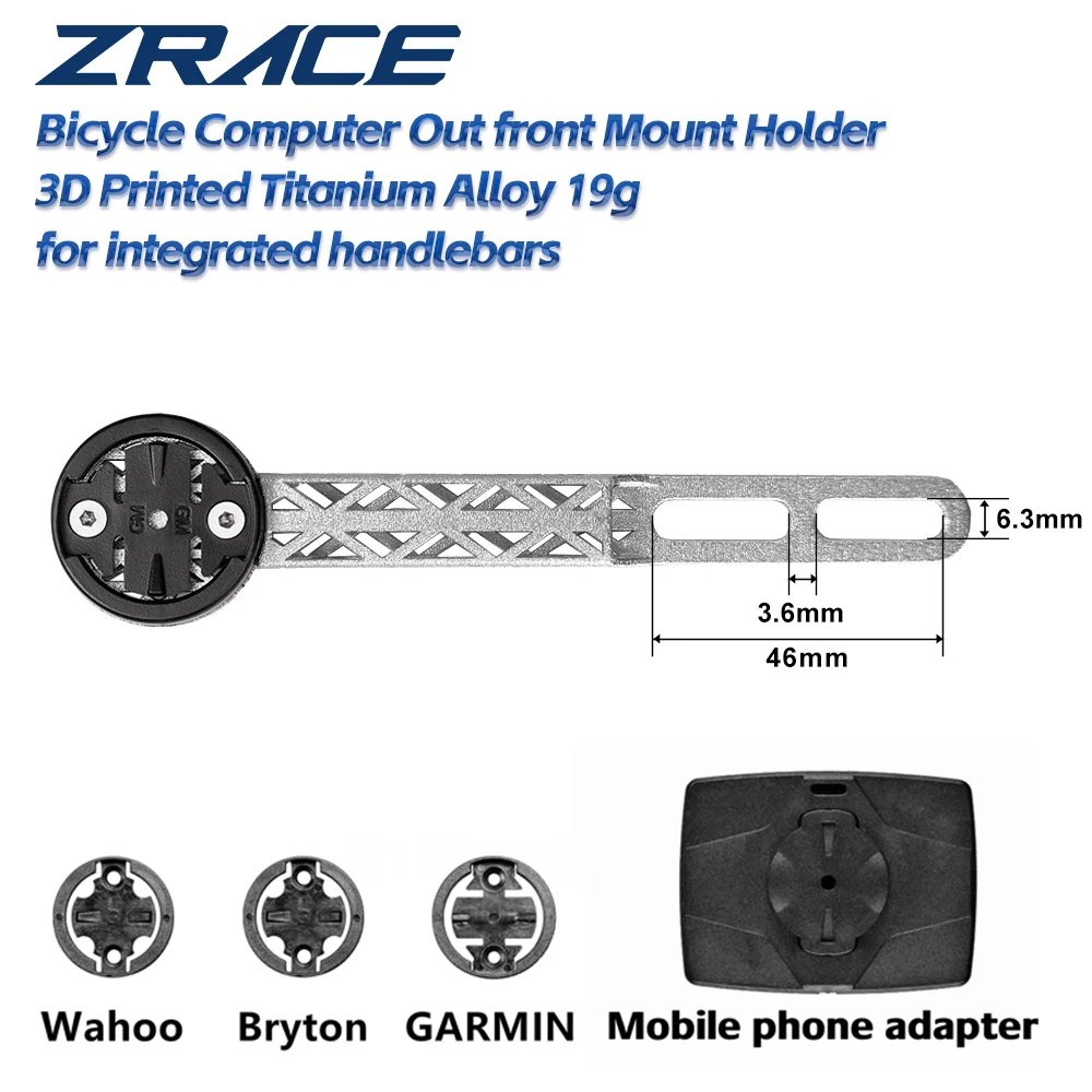 ZRACE 3D Printed Titanium Bike Computer Front Mount for Integrated Handlebars, iGPSPORT Garmin Bryton Wahoo
