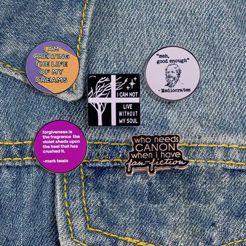 Celebrity Quotes Brooches Literary Quotes Badges Motivational Quotes Backpack Pins Positive Energy Thoughts Jewelry Accessories