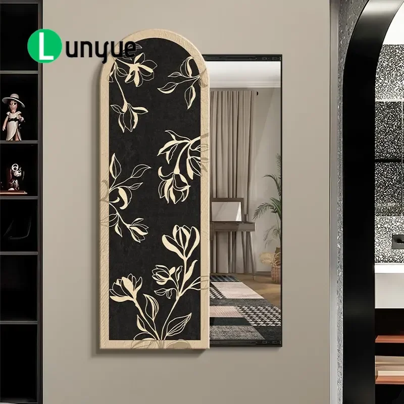 Medieval French Retro Hidden Full Body Mirror Decorative Painting Invisible Push Pull Mural for Entrance Hallway Home Decor