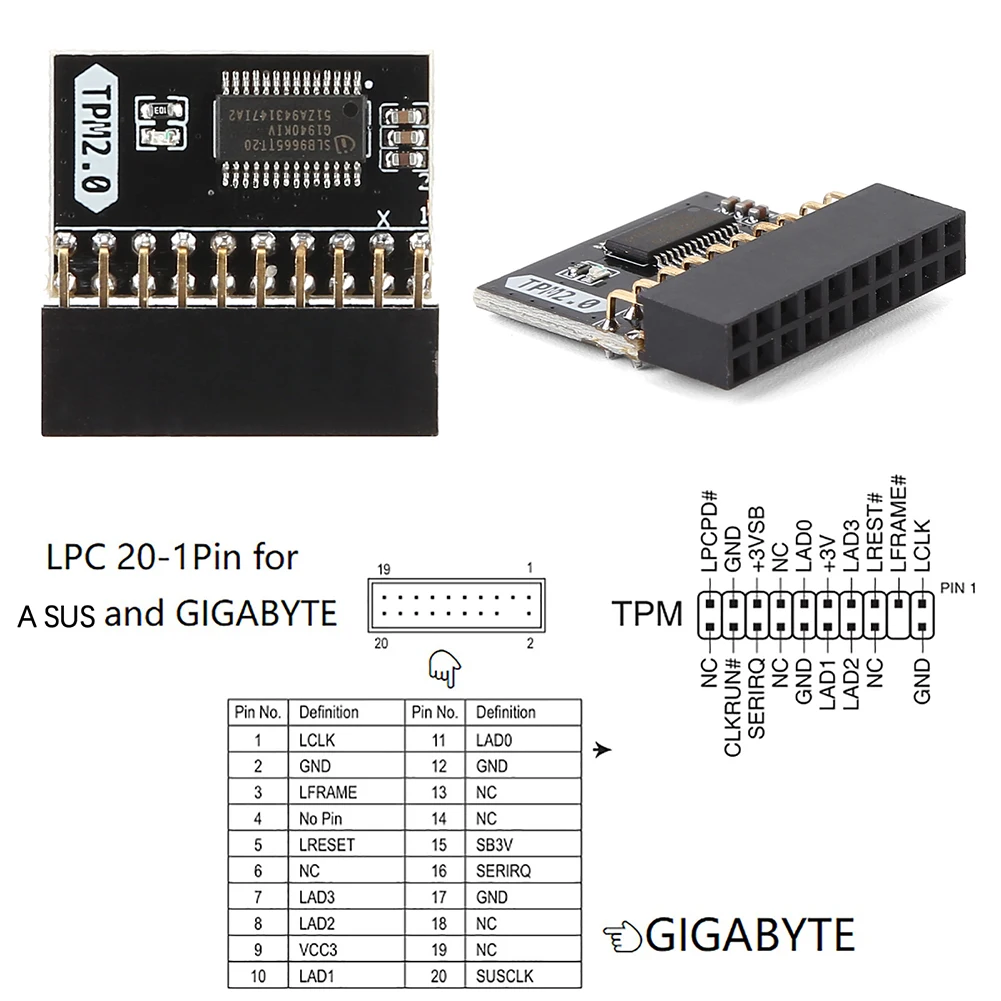 TPM 2.0-9665 وحدة أمان التشفير الملعب LPC 14Pin/20Pin TPM GA 20-1 GC-TPM2.0 لبطاقة اللوحة الأم ASUS Gigabyte لـ WIN11 #6