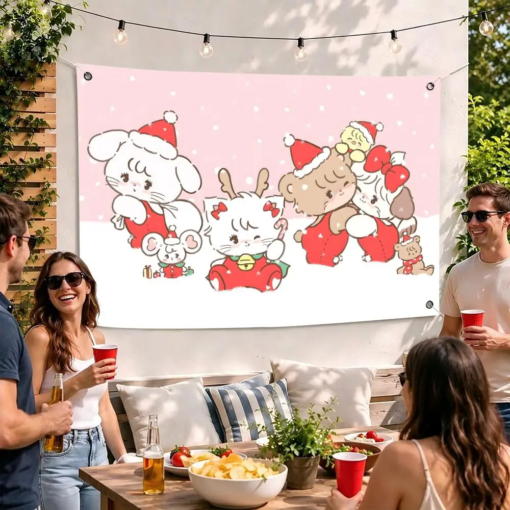 Kawaii Fluffy Mikko illustrations Flags Camping Outdoor Garden room Bedroom Decor Party Backdrops Wall Art Flags