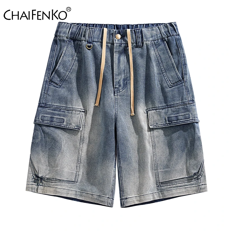 

Retro Fashion Casual Men Denim Shorts New Solid Casual Motion Shorts Summer Comfort Breathable Multiple Pockets Cargo Shorts Men