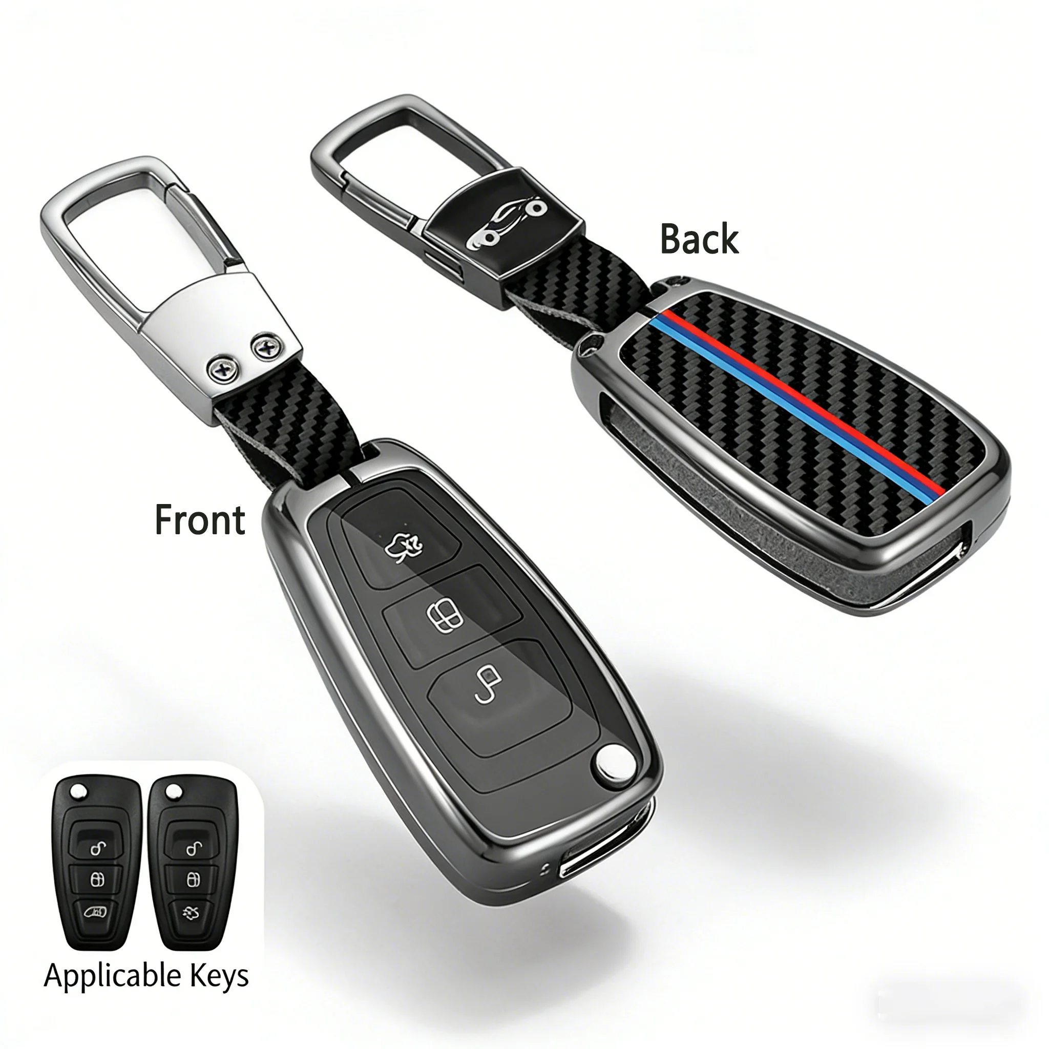 

Чехол для автомобильного ключа из углеродного волокна и металла для Ford Focus 2015-2018, Escape, Kuga, 3-кнопочный выкидной защитный чехол для ключа с брелоком