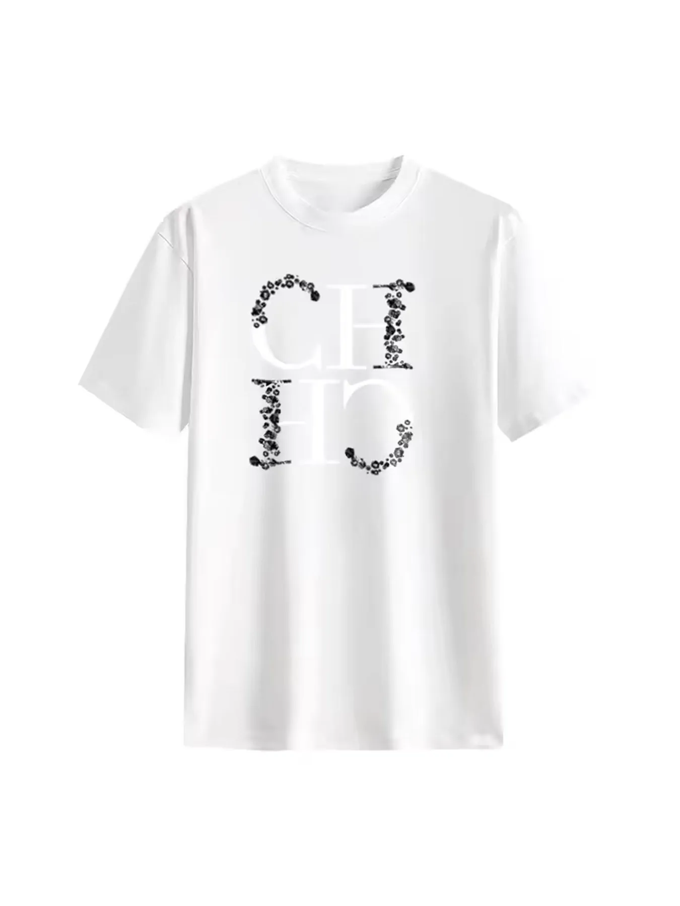 CH Letter Printed Fashionable Black T-shirt Trendy Streetwear Fashionable Men's and Women's Casual Loose Short Sleeved Top