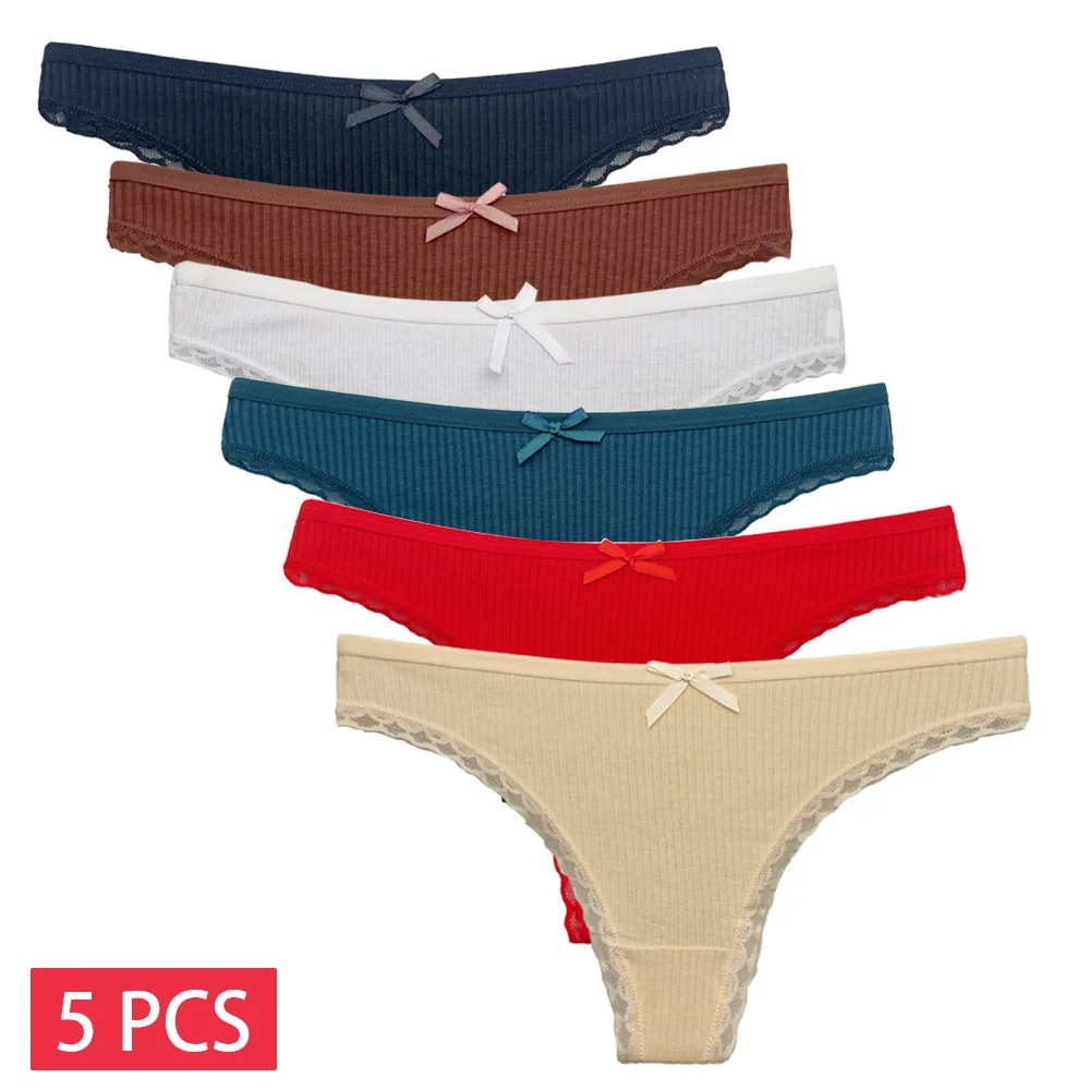 5 PCS/Set Cotton Women's Thongs Panties Sports Breathable Underwear Sexy Lingerie Female Girls G-String