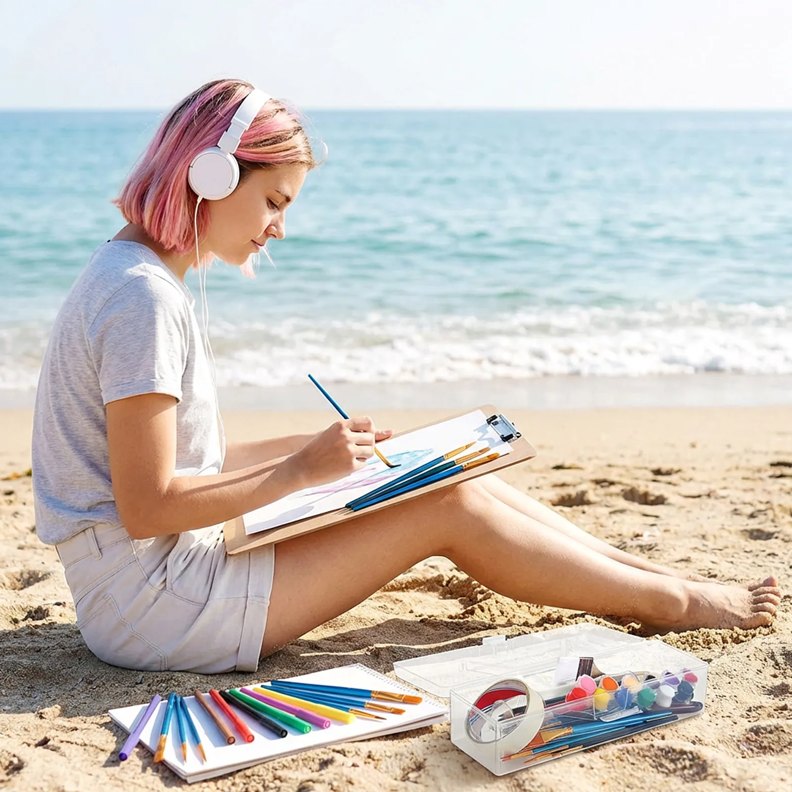 

Набор из 2 прозрачных портативных коробок для хранения, утолщенный органайзер для художественных кистей, футляр для инструментов и принадлежностей художника с ручкой