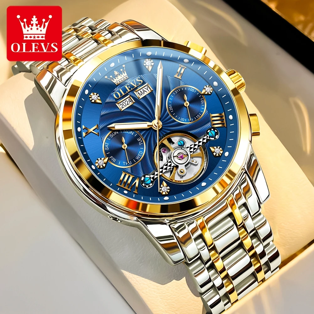

OLEVS новые мужские часы, водонепроницаемые светящиеся автоматические механические часы для мужчин, оригинальные роскошные мужские часы со скелетонизированным маховиком 7088
