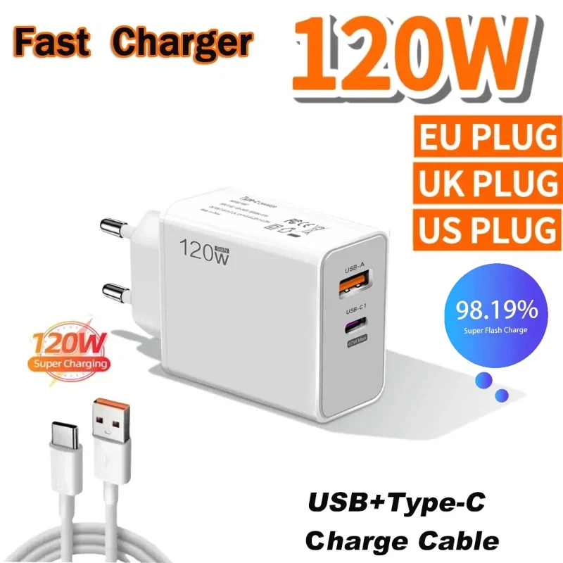 Original-Ladegerät 120W Schnellladegerät Hypercharge EU US UK Netzteil USB 6A Typ C für Huawei Xiaomi Ultra Redmi Zubehör