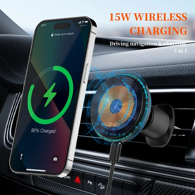 LDNIO Magsafe Cellphone Grip 15W Fast Charger Car Wireless Charging Cradle Magnetic Phone Holder For Iphone 12 13 14 15 Pro Max