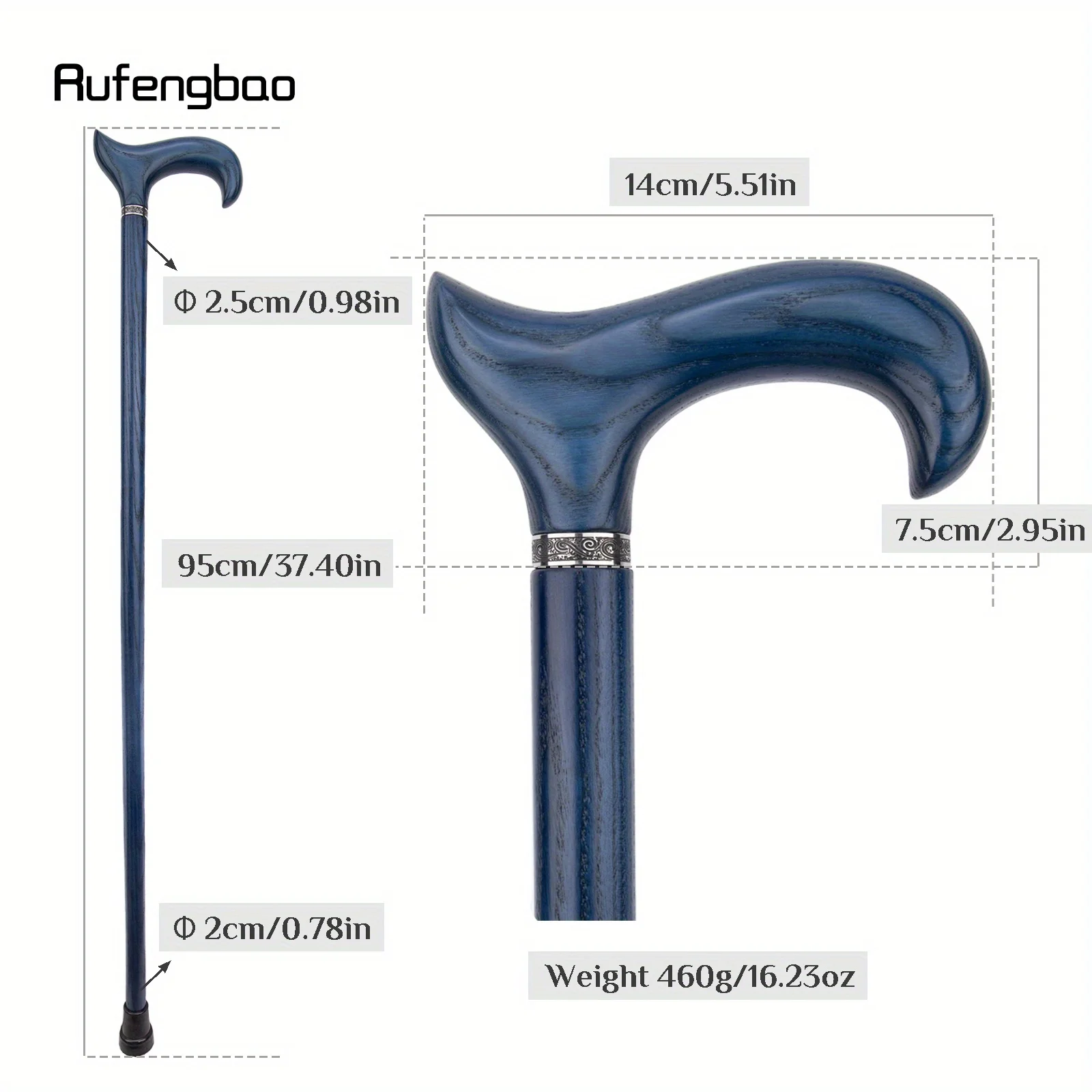 Blue Wooden Single Joint Fashion Stick Decorative Cospaly Party Cane Mace Crutch Wand Crosier Performance Stage Cane  95cm