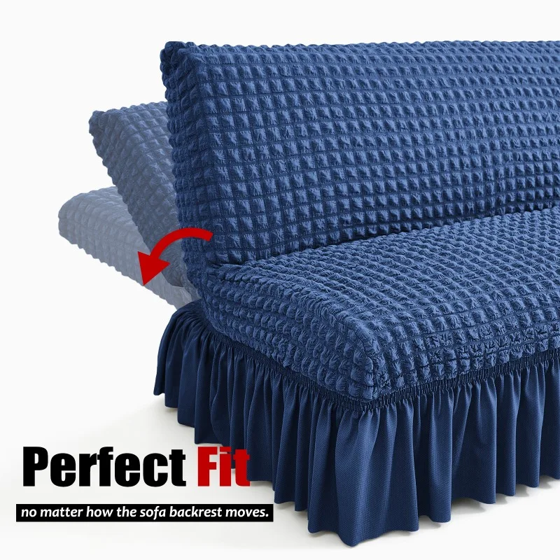 Jacquard Armless Futon Cover with Skirt Ruffled Stretch Futon Sofa Bed Cover Machine Washable Stain Resistant Futon Couch Cover