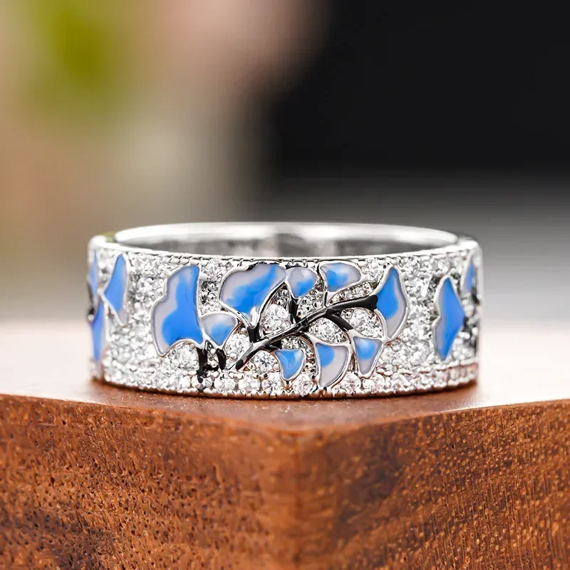 New Trendy Classic Enamel Flower Ring Minimalist Thin Strip Simple Female Finger Accessories Eternal Silver Jewelry