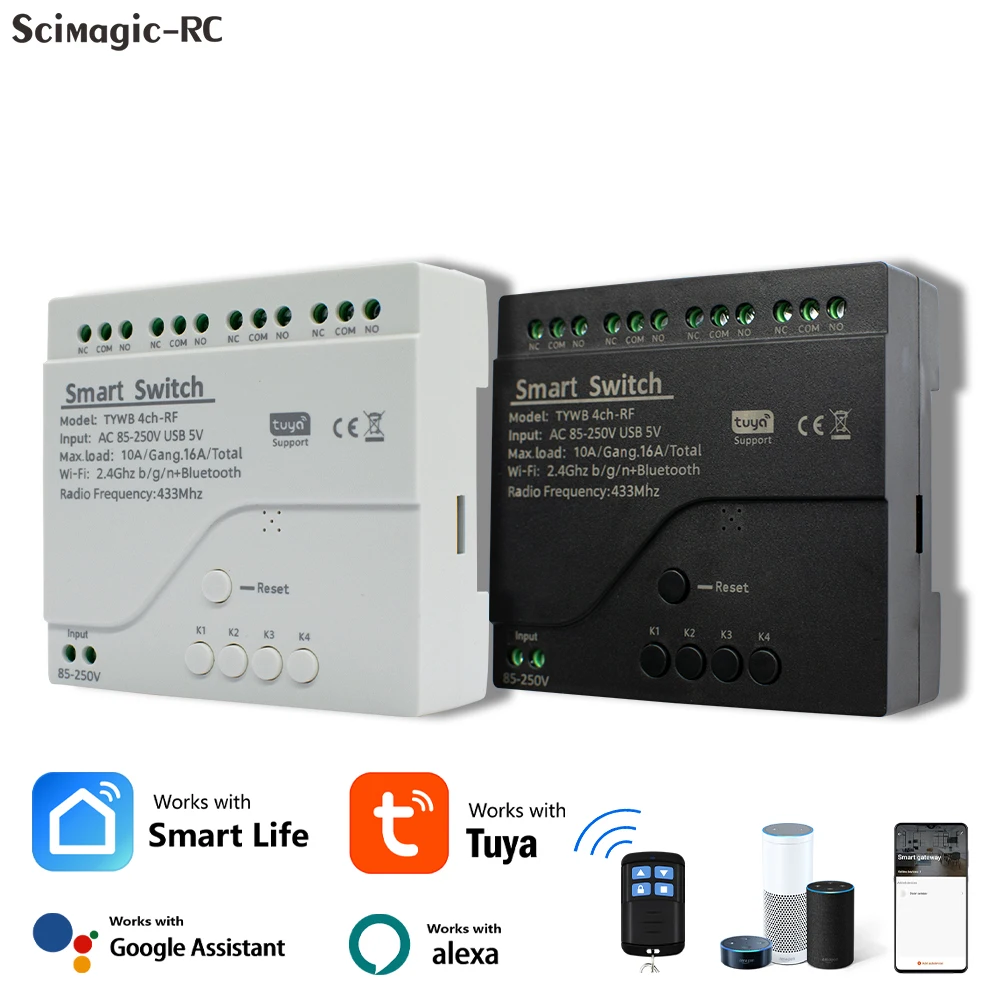 

Модуль переключателя двигателя Tuya WiFi AC DC 7-32 В 85-250 В 12 В 24 В 220 В 4-канальный приемник 10 А Реле Smart Life Беспроводное управление