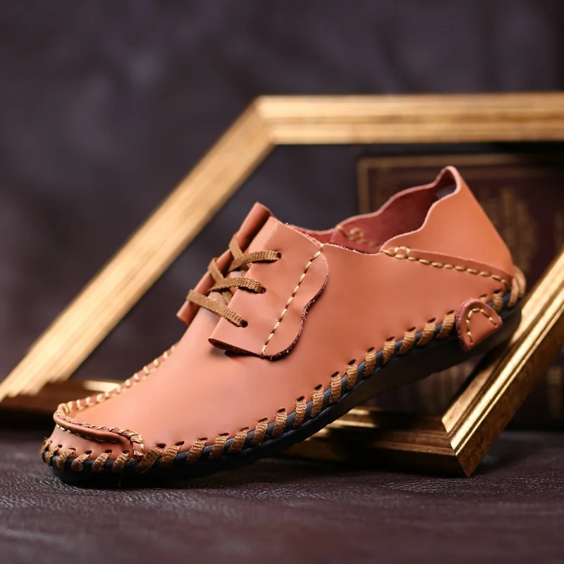 

Мужские кожаные туфли ручной работы больших размеров в корейском стиле, удобные мокасины для повседневной носки, деловые лоферы.