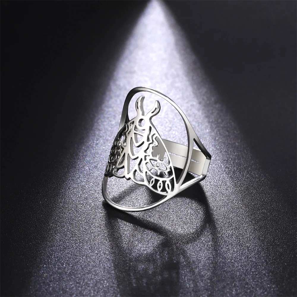 Hollow Luna Moth Open Rings for Women Stainless Steel Gold Color Witchy  Gothic Insects Adjustable Rings Jewelry Valentine's Day