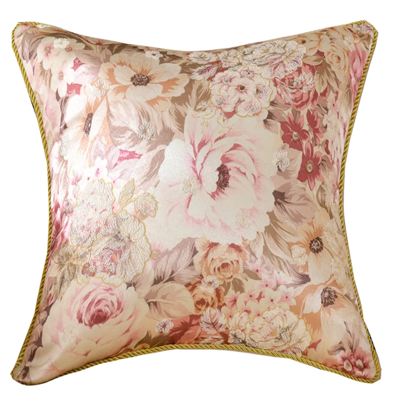 40/45/50/60/40x60cm European retro jacquard cushion cover sofa large flower lumbar pillow cover decorative satin pillowcase