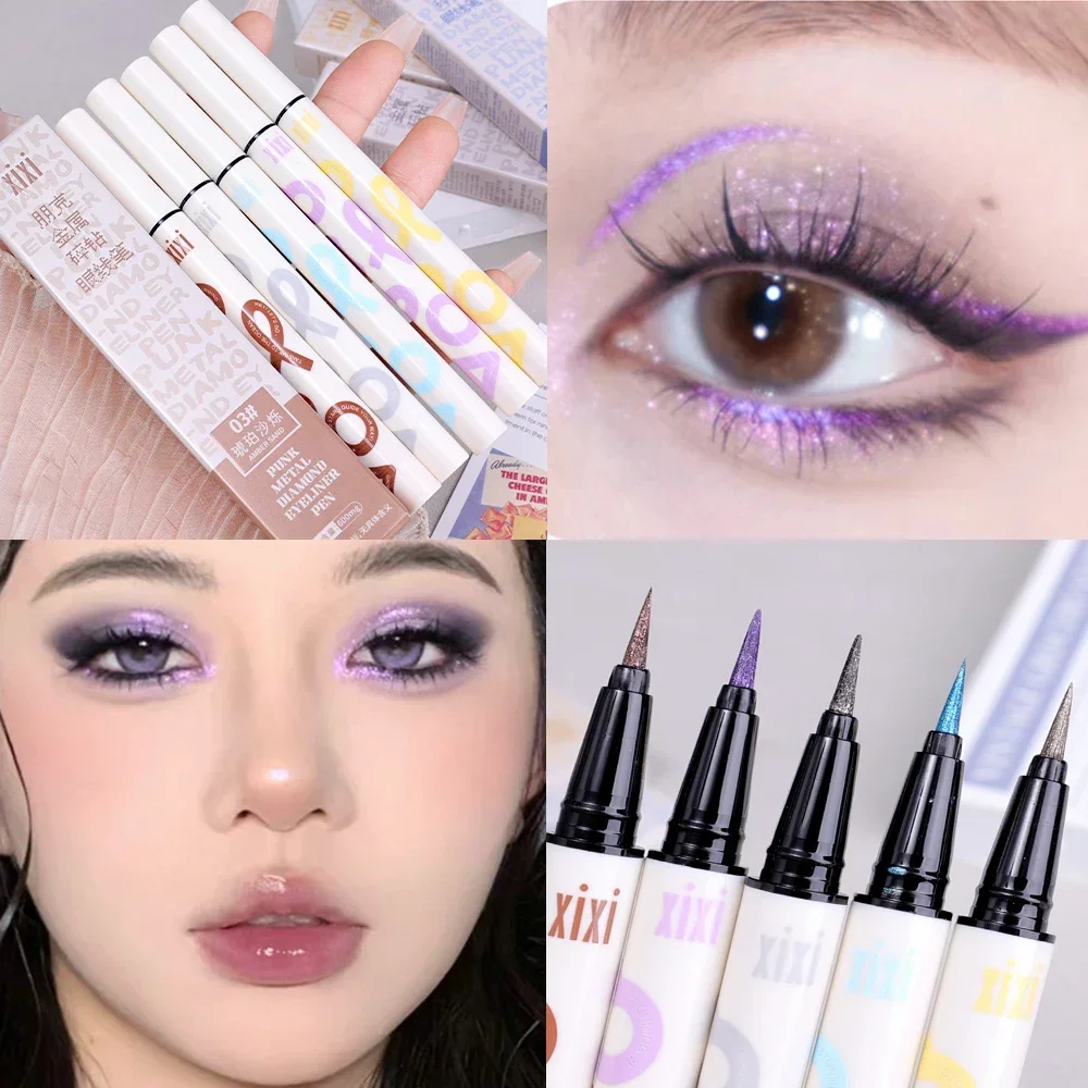 Shiny Diamond Eyeliner Waterproof Punk Metal Pink Gold Blue Color Glitter Sequins Eyeliner Eyeshadow Pen Makeup Beauty Cosmetics