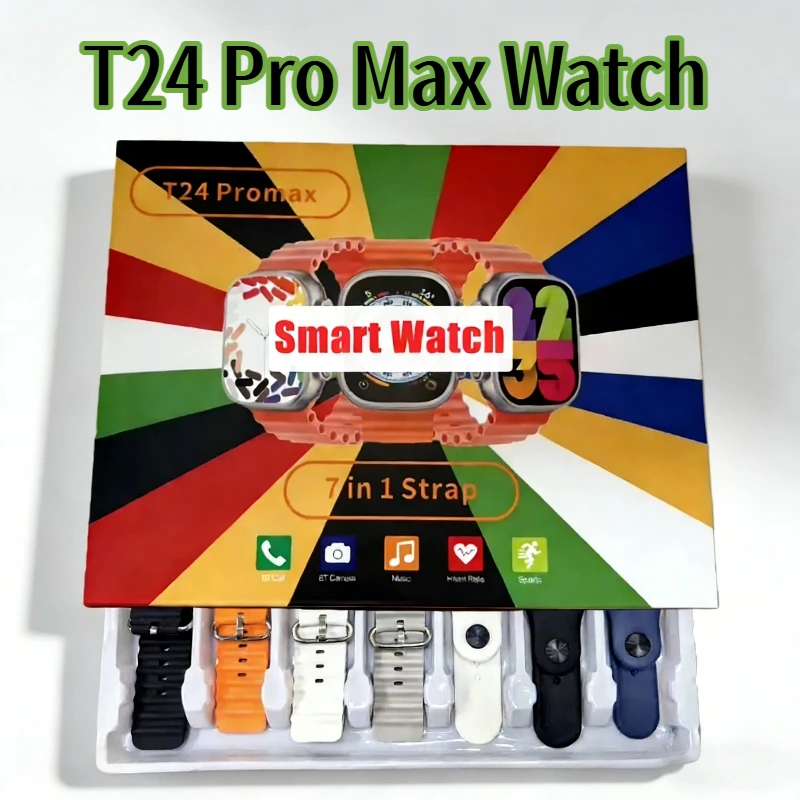 

7 in 1 Strap Smart Watch T24 pro max Sports Watch for men Women Bluetooth Call Music Heart rate Wireless charging Smart Watch