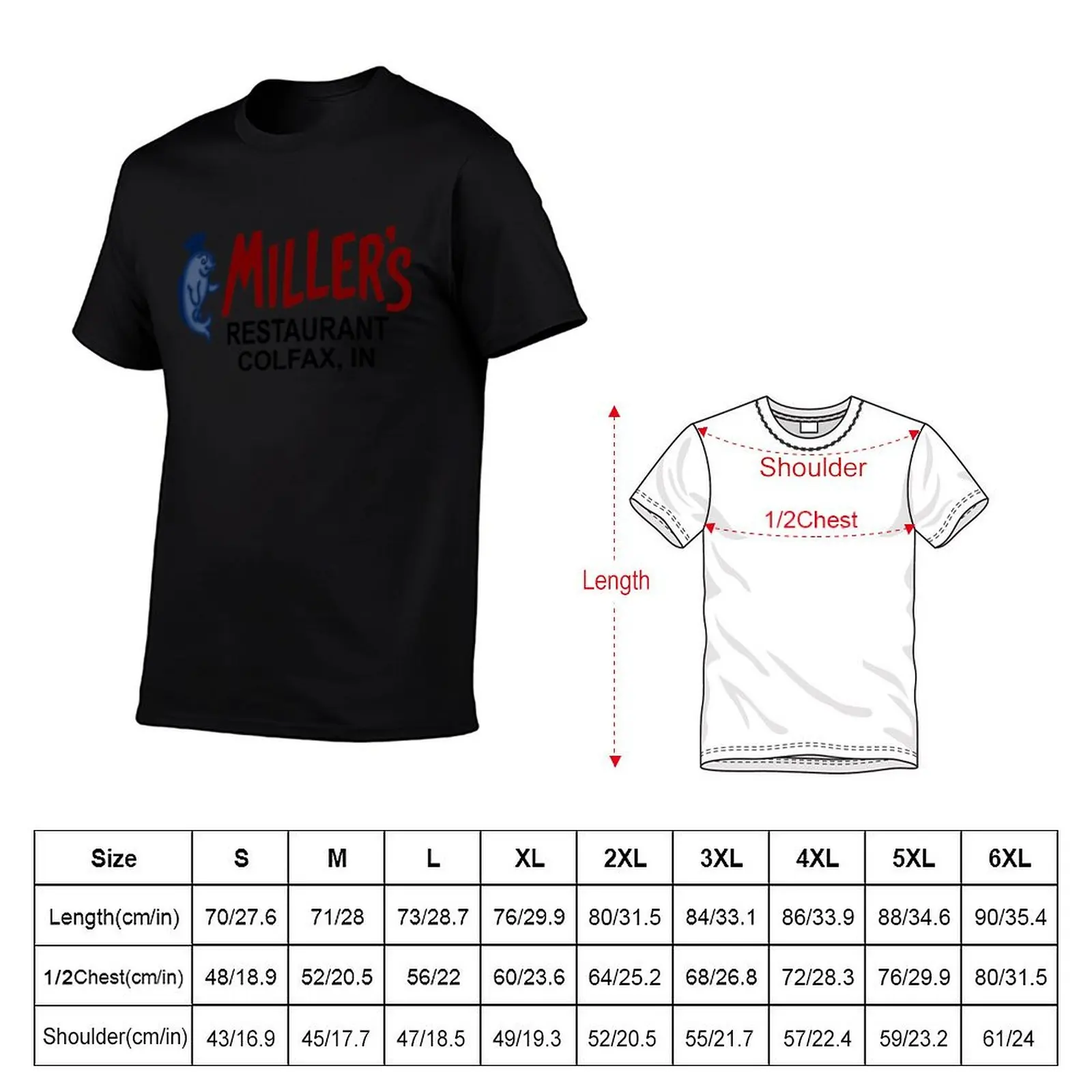 Miller's Restaurant - Catfish Dinners - Colfax, Indiana T-Shirt man clothes plus sizes clothes for men