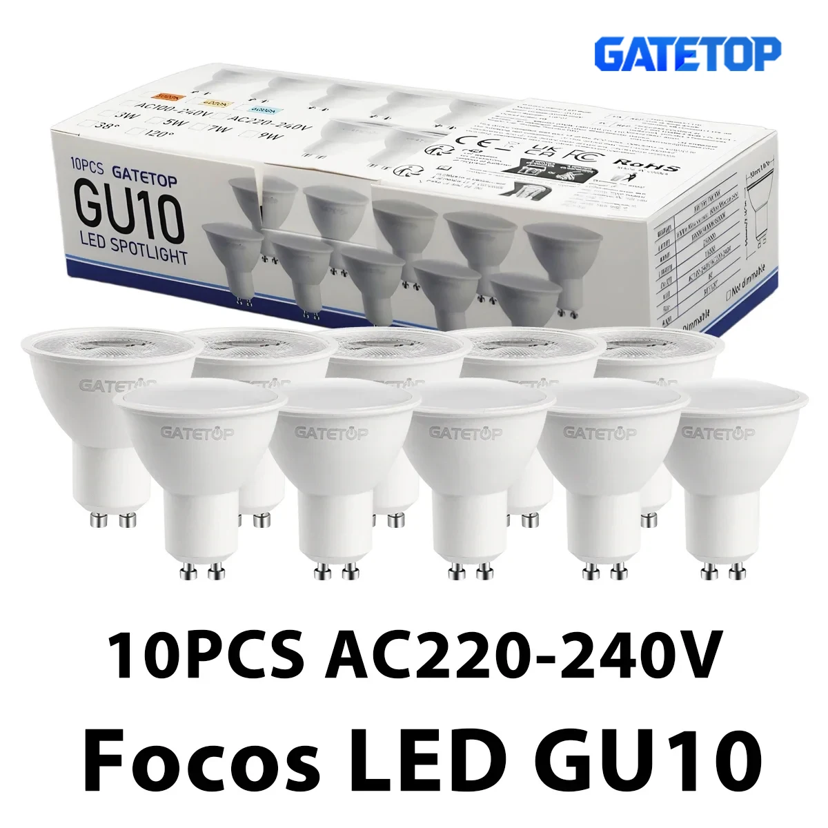 10Pack Focos Gu10 SpotlightLampara 220V Led Bulb Wholesale 5W-9W White Warm 3000k 6000K Suitable for Home Commercial Buildings
